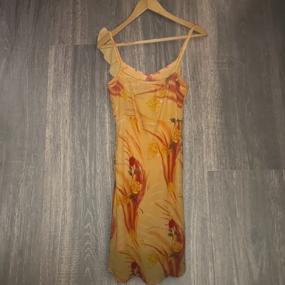 Barcellini Exclusive Floral Ruffle Slip Dress – Yellow/Orange – Size 3/4 - Picture 3 of 3
